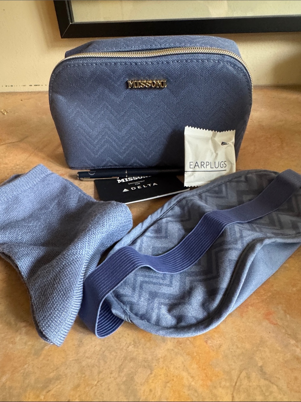 Missoni Light Blue Travel Sleep Set with Gold Logo